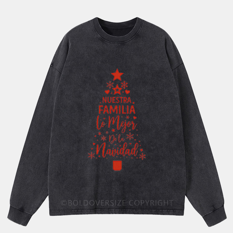 Vintage Nuestra Familia Lo Mejor De La Navidad Washed Long Sleeve Shirt
