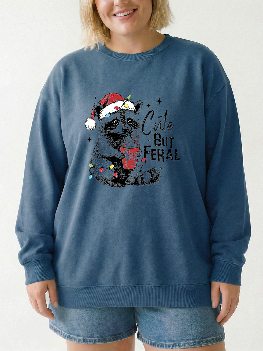 Vintage Cute But Feral Christmas Racoon Sweatshirt