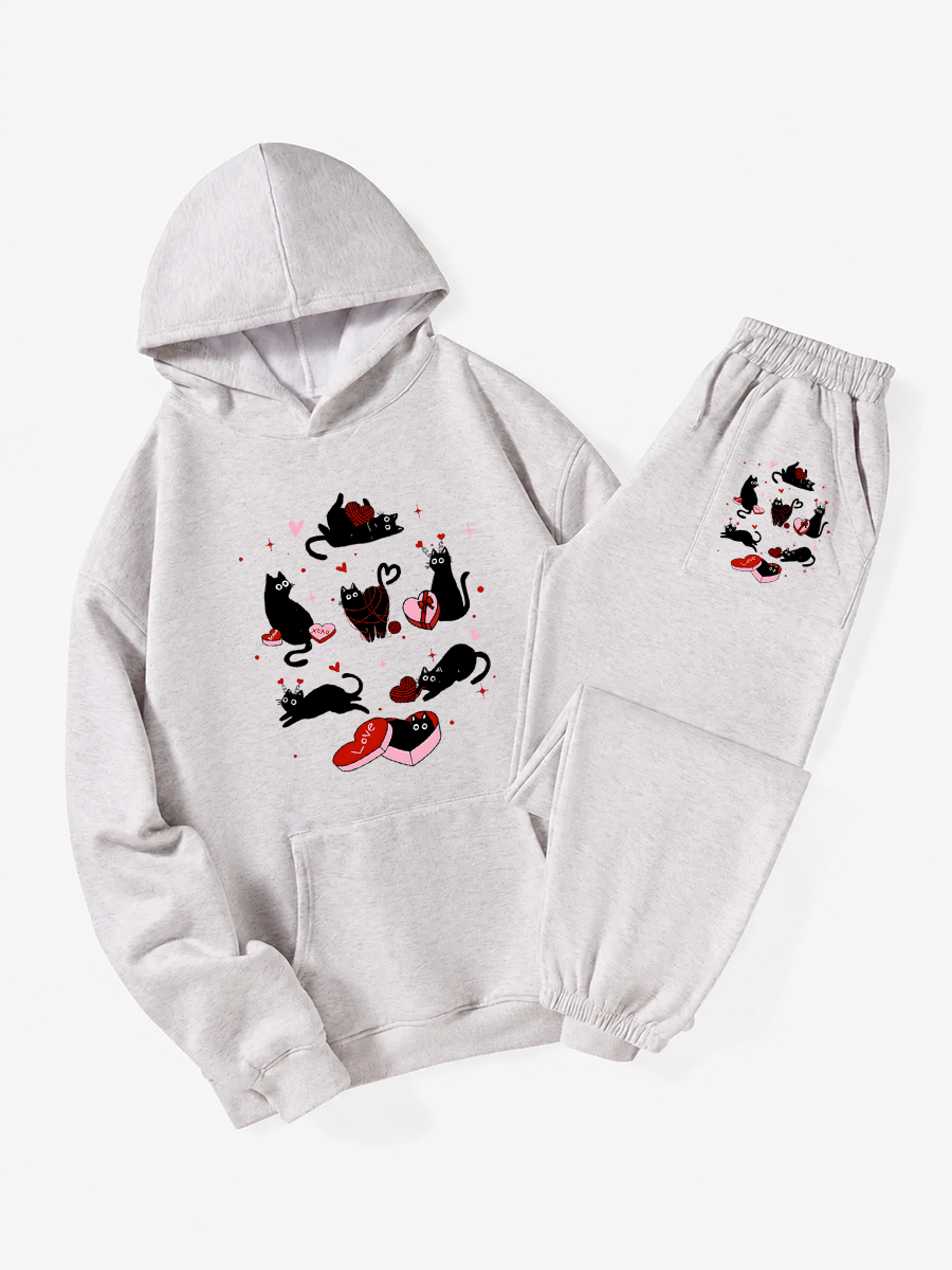 Vintage Black Cat Valentine’S Day Hoodie Suit