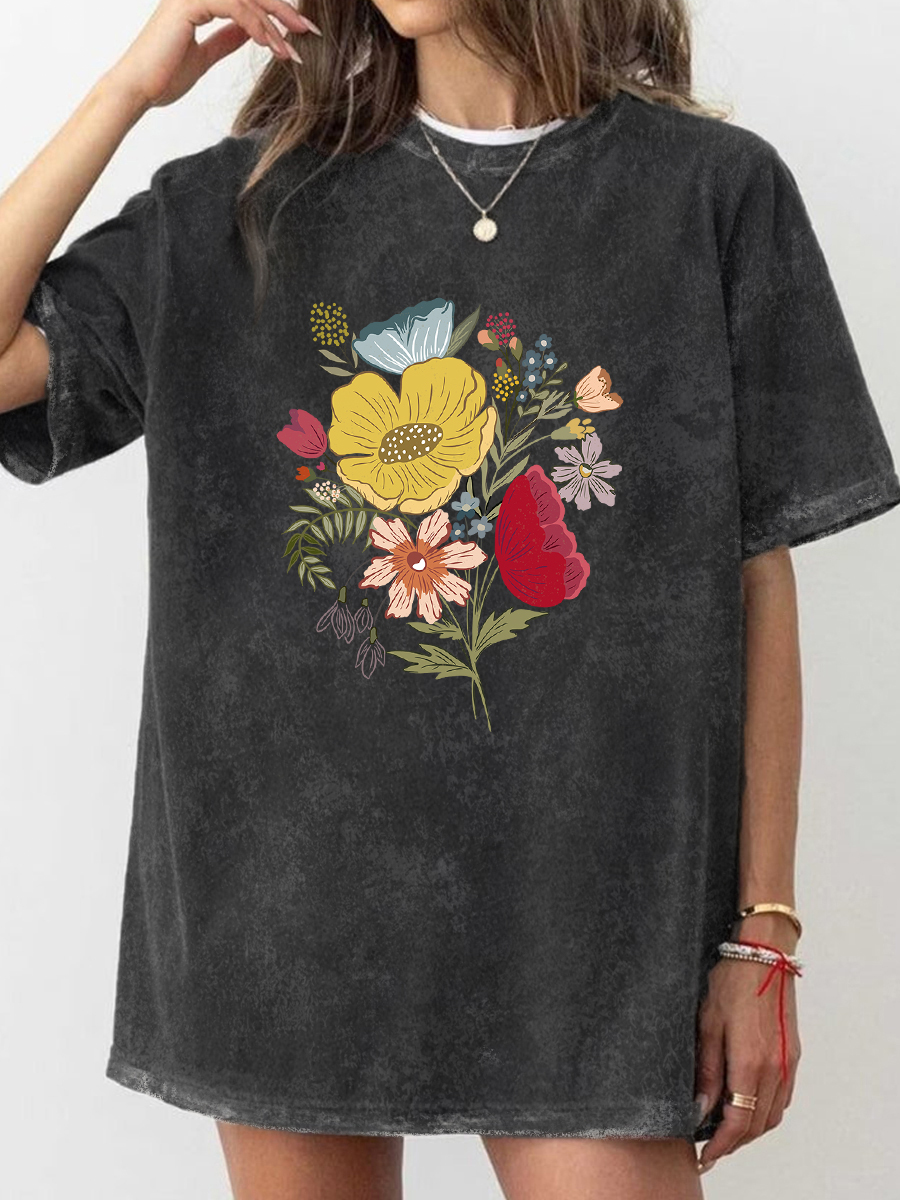 Vintage Colorful Flower Washed T-Shirt