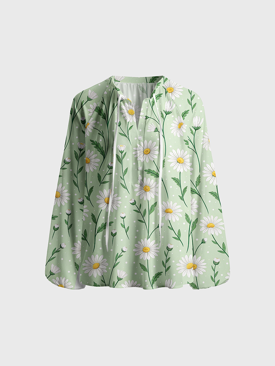 Daisy Floral Neck Tie Blouse