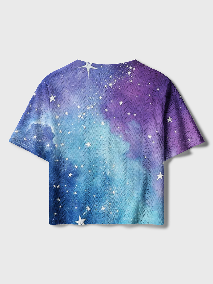Watercolor Galaxy Crochet Button Down Cardigan