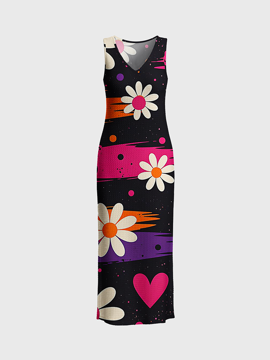 Spray Paint Daisy Heart Graffiti Open Stitch Midi Dress