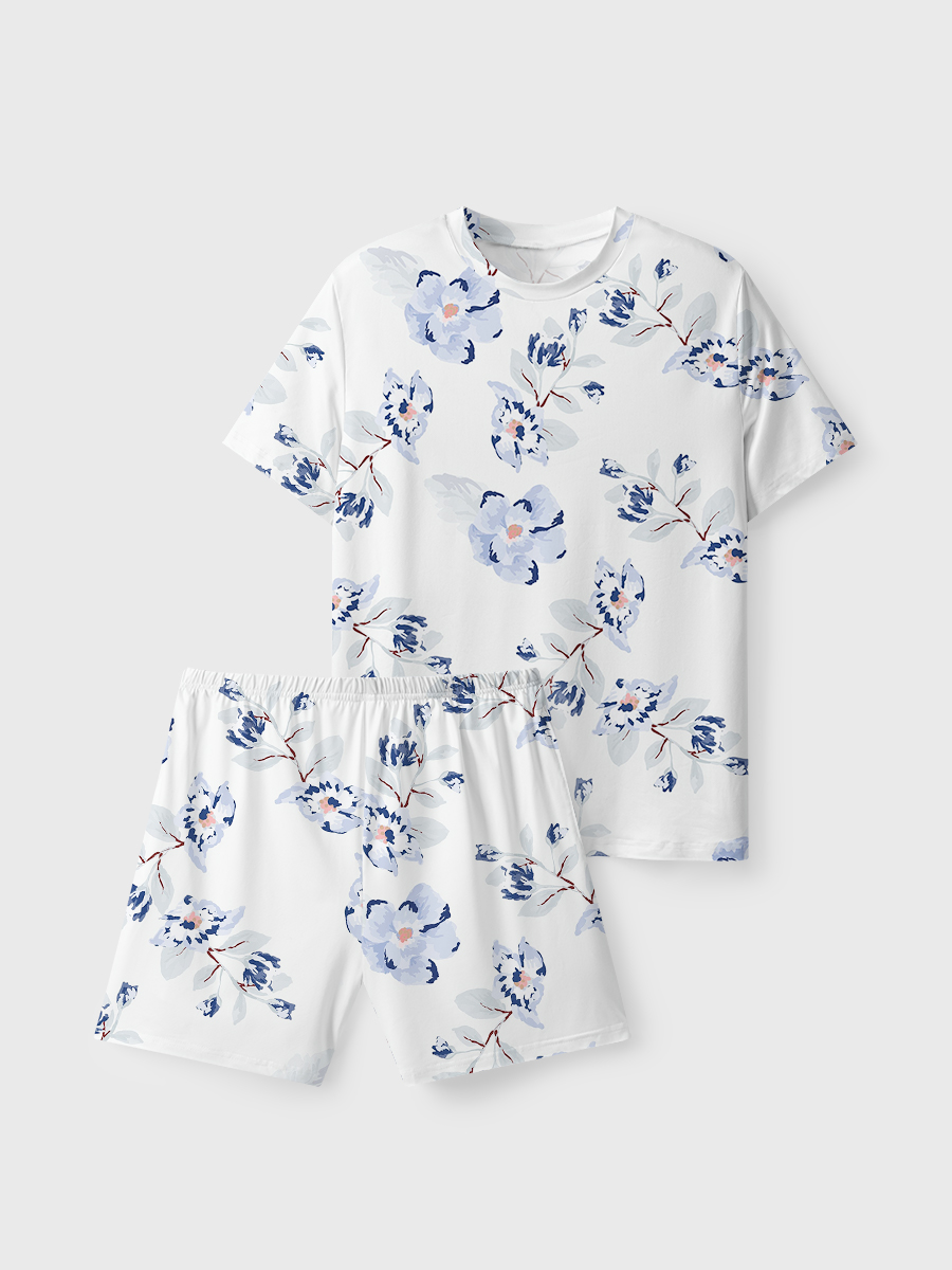 Vintage Blue Watercolor Flower Pajamas