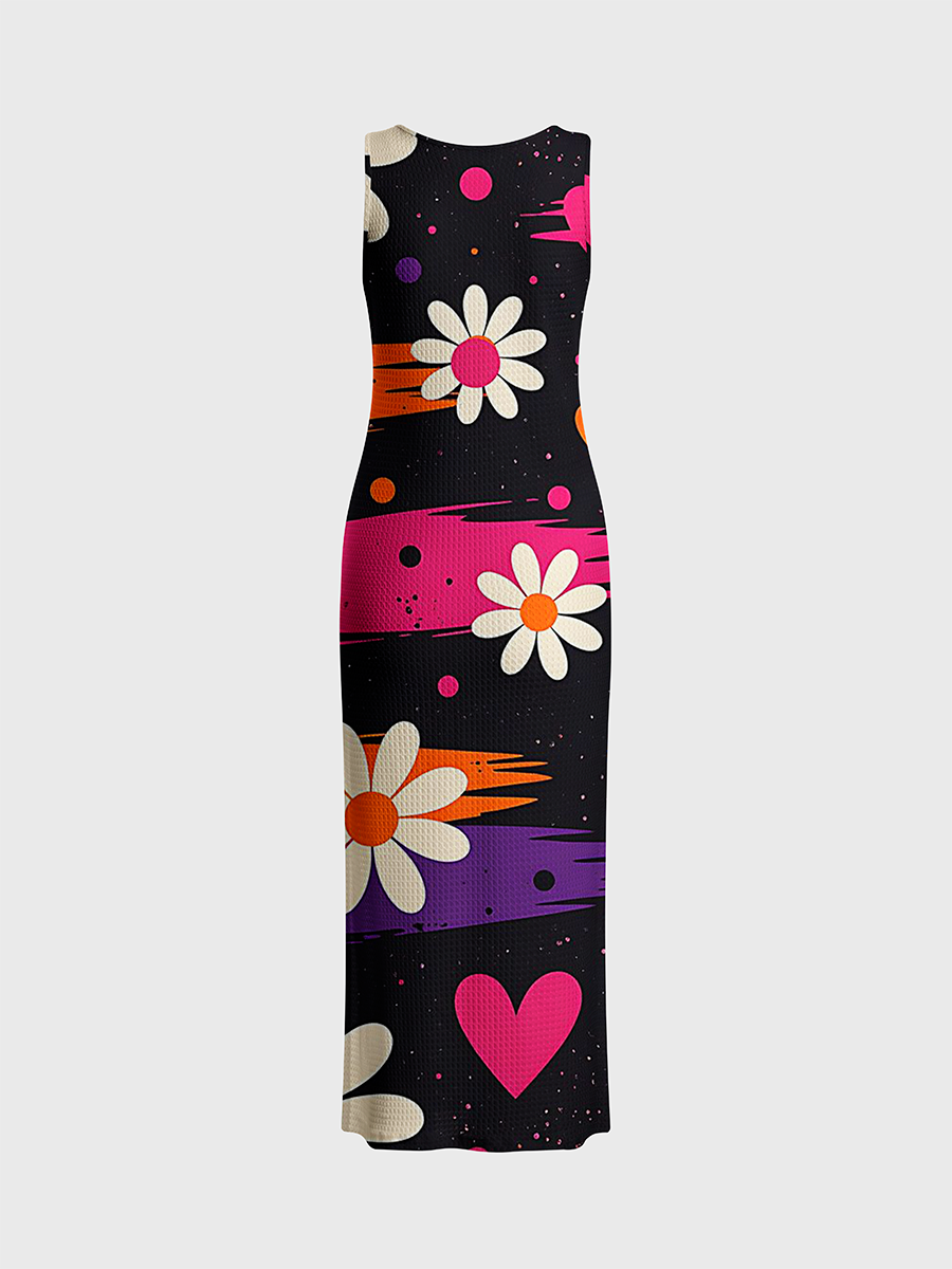 Spray Paint Daisy Heart Graffiti Open Stitch Midi Dress