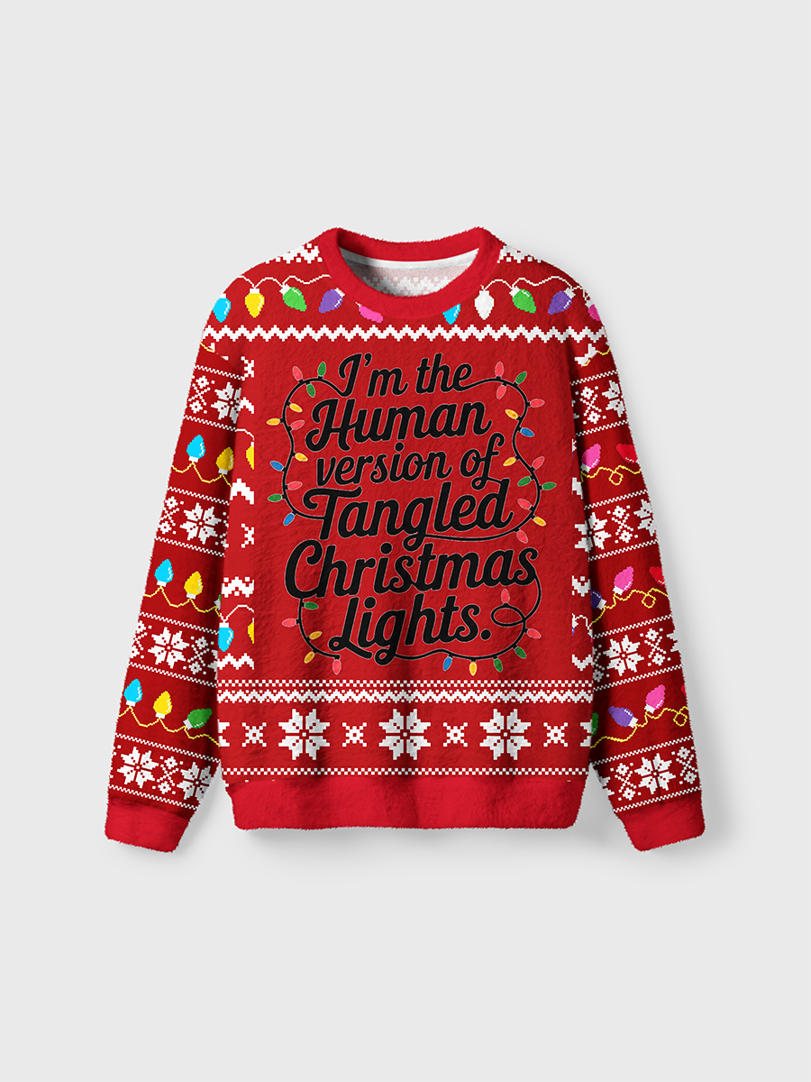 Vintage I'M The Human Version Of Tangled Christmas Lights Ugly Sweater