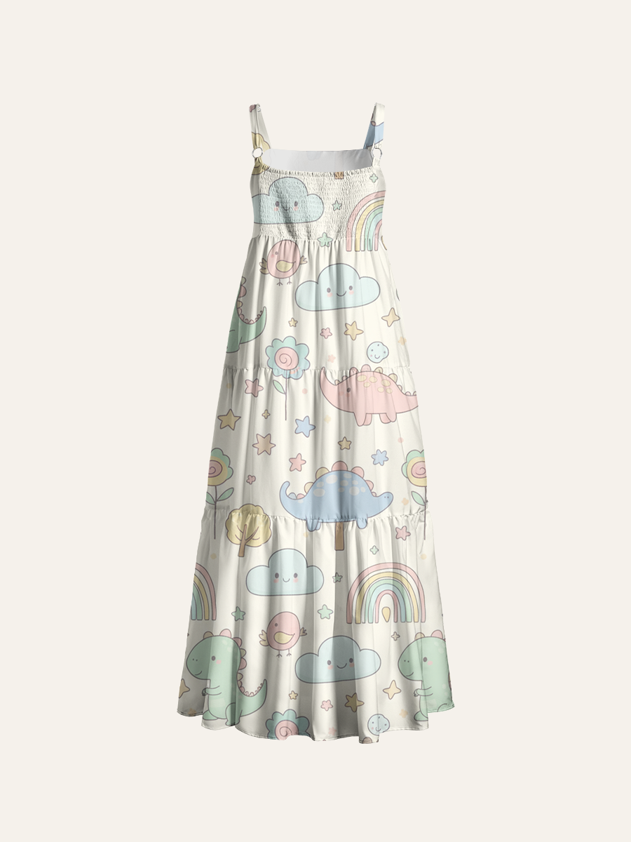 Pastel Dinosaur Nursery Adjustable Wide Straps Maxi Dress