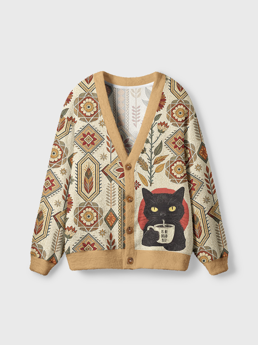 Vintage Subtle Resist Cat Cardigan Sweaters