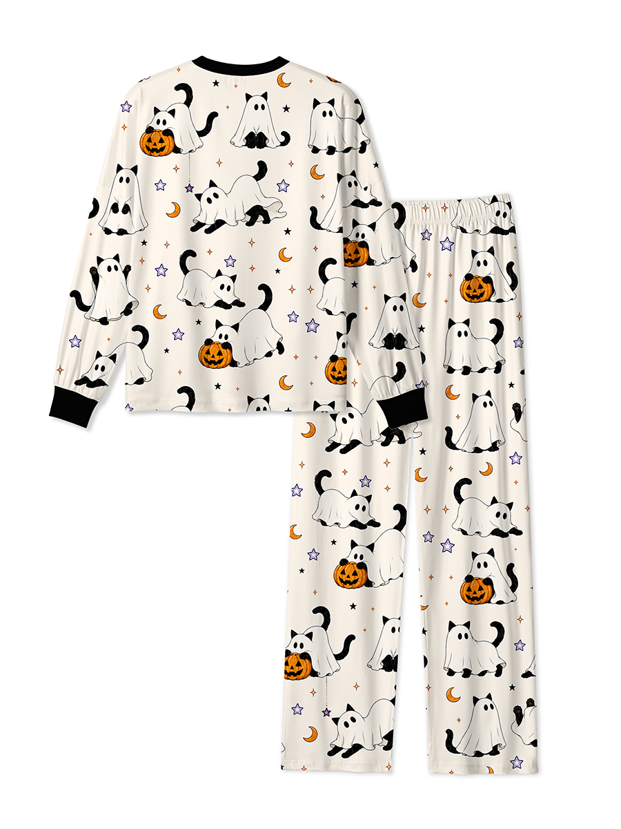 Vintage Ghost Black Cat Pumpkin Halloween Mixed Pajamas