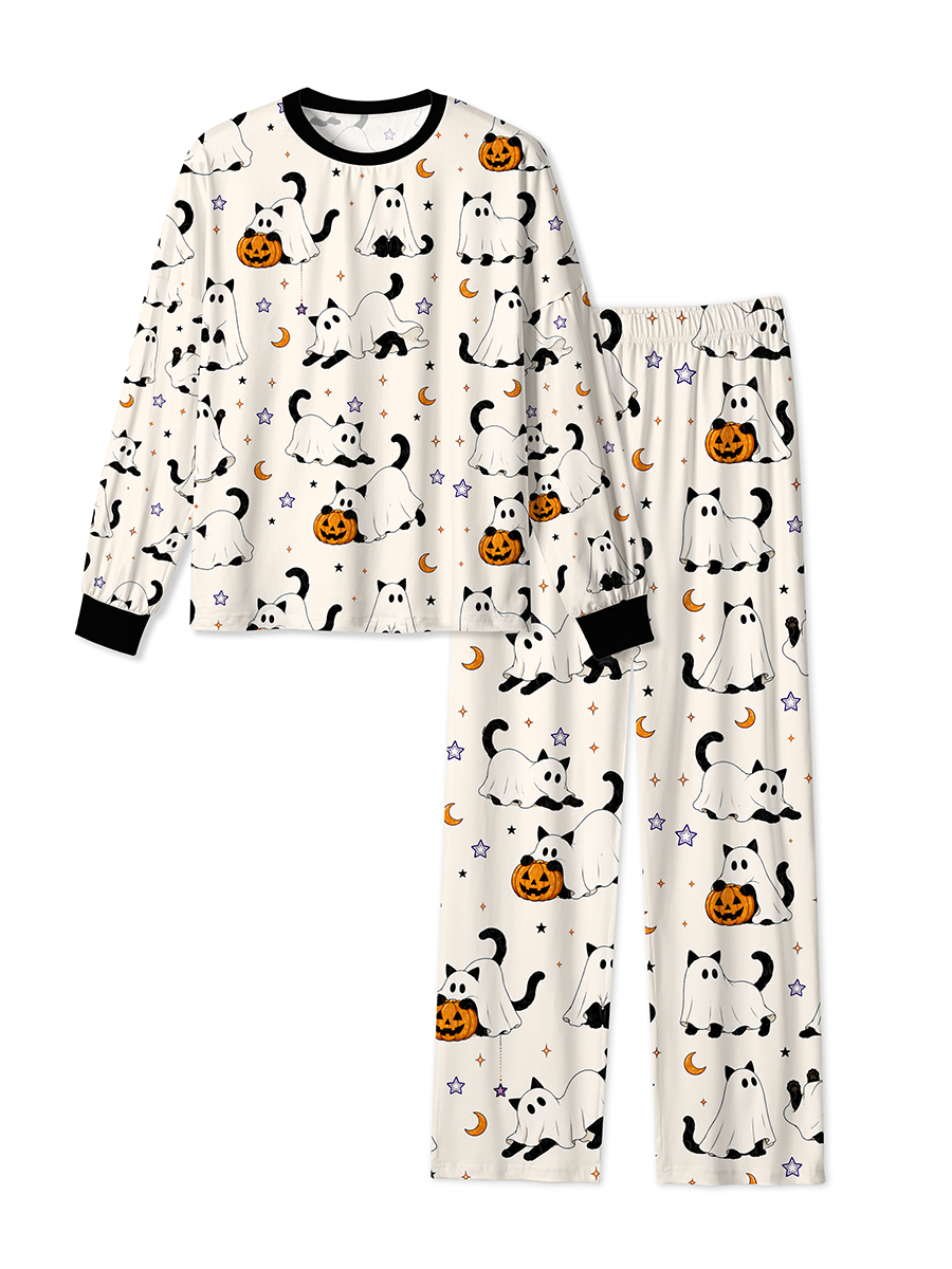 Vintage Ghost Black Cat Pumpkin Halloween Mixed Pajamas