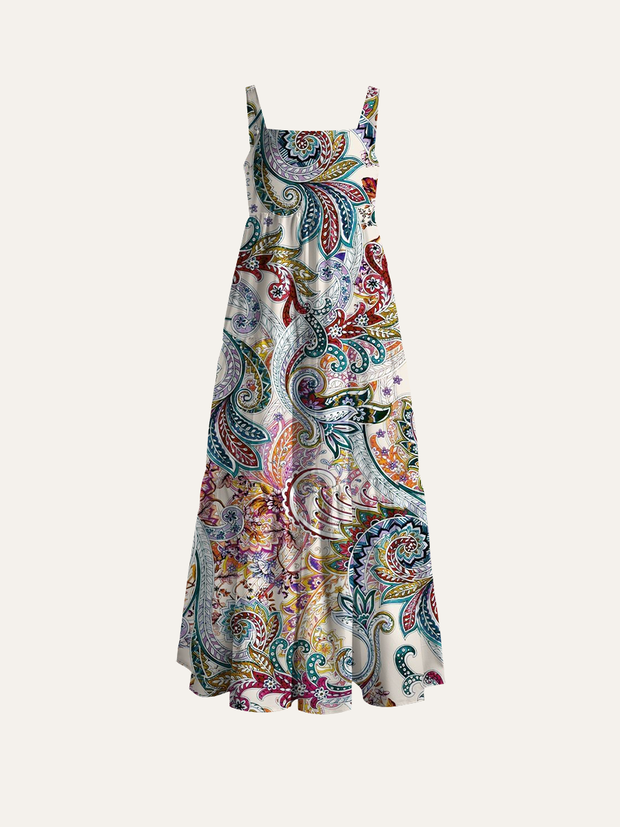 Bohemian Paisley Adjustable Wide Straps Maxi Dress
