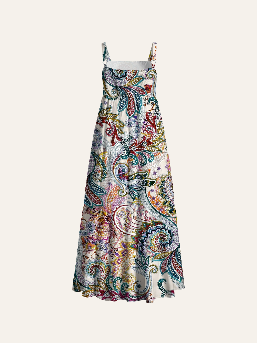 Bohemian Paisley Adjustable Wide Straps Maxi Dress