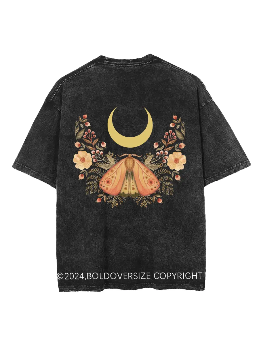 Vintage Mystical Moth And Moon Washed T-Shirt