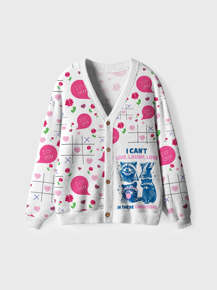 Vintage Cant Live Laugh Love In These Conditions Funny Racoon Cardigan Sweaters