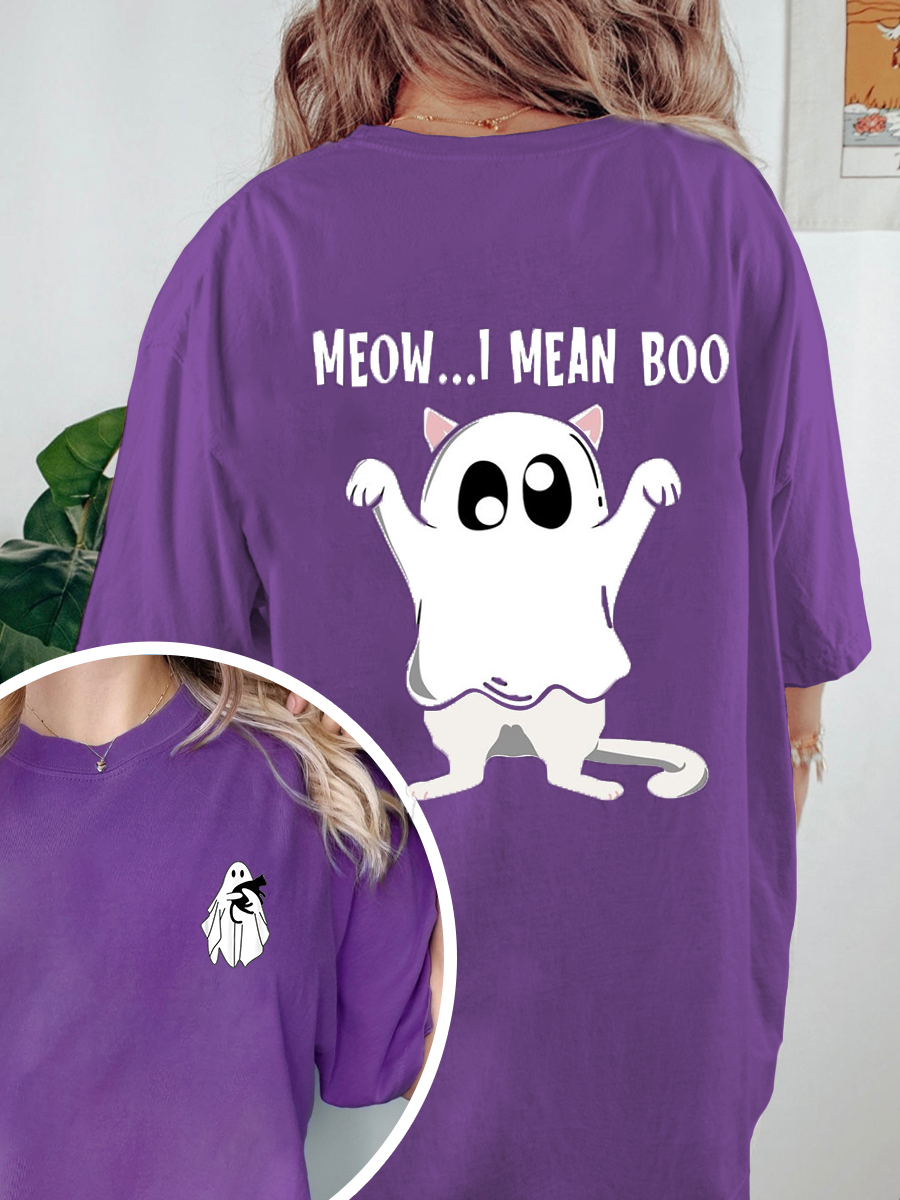 Cute Ghost Holding Black Cat Halloween Shirt