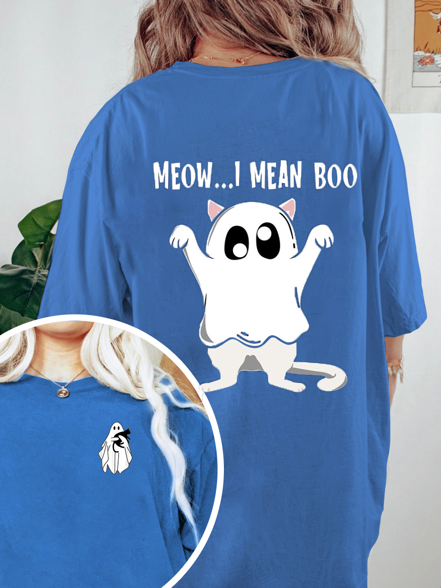 Cute Ghost Holding Black Cat Halloween Shirt