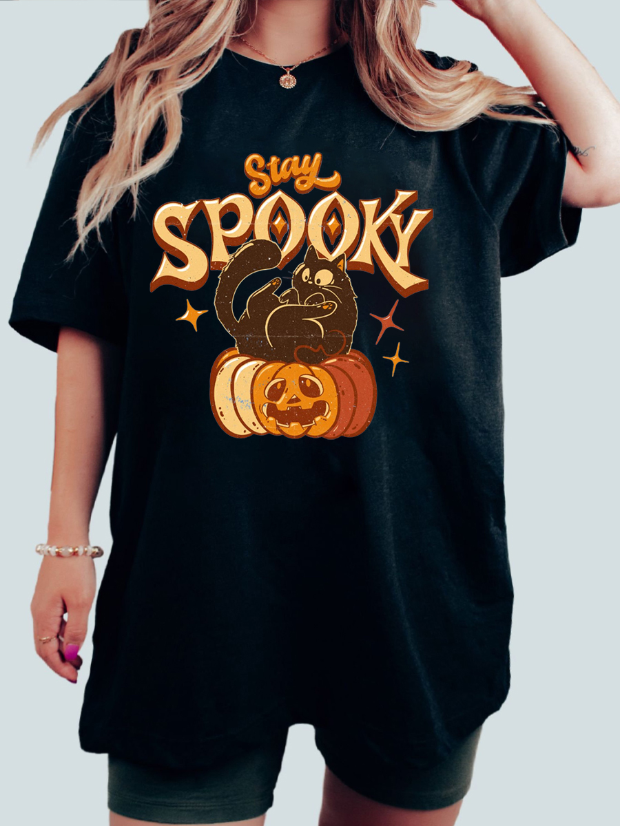Stay Spooky Pumpkin And Black Cat Shirt