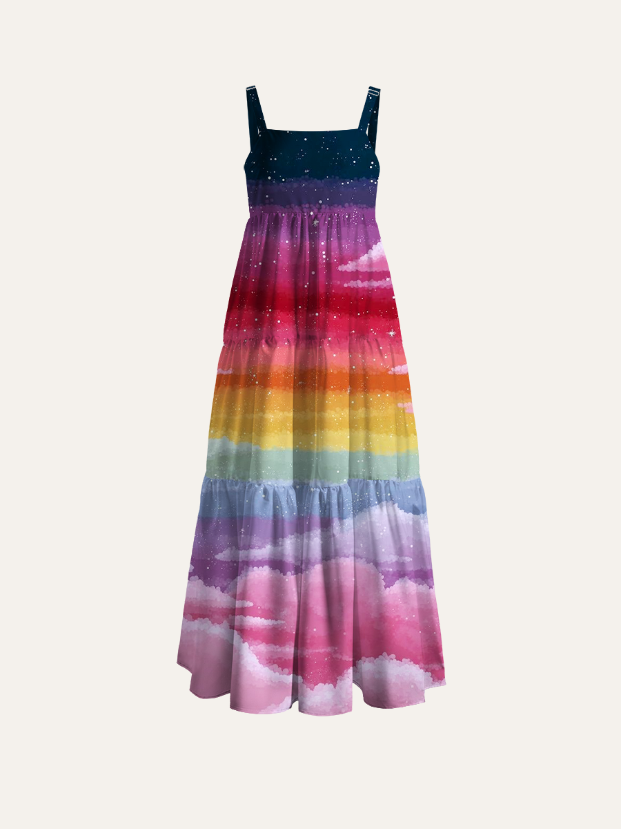 Pastel Twilight Skyscape Adjustable Wide Straps Maxi Dress