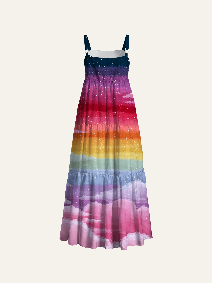 Pastel Twilight Skyscape Adjustable Wide Straps Maxi Dress