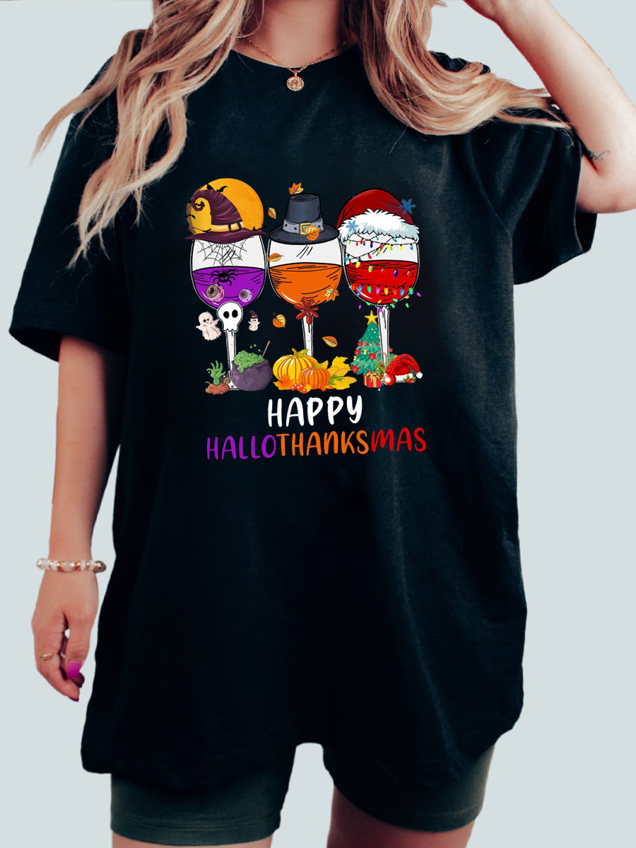 Happy Hallothanksmas Wine Tee