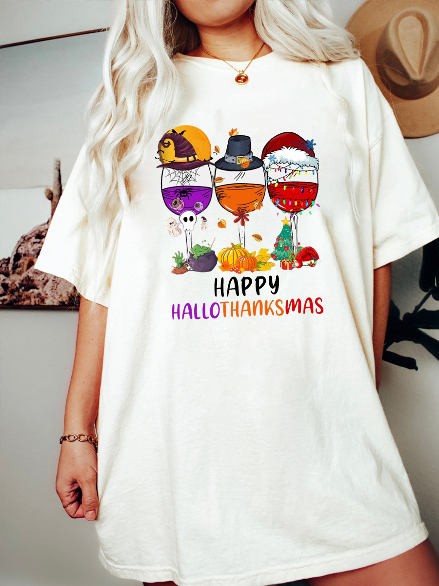 Happy Hallothanksmas Wine Tee