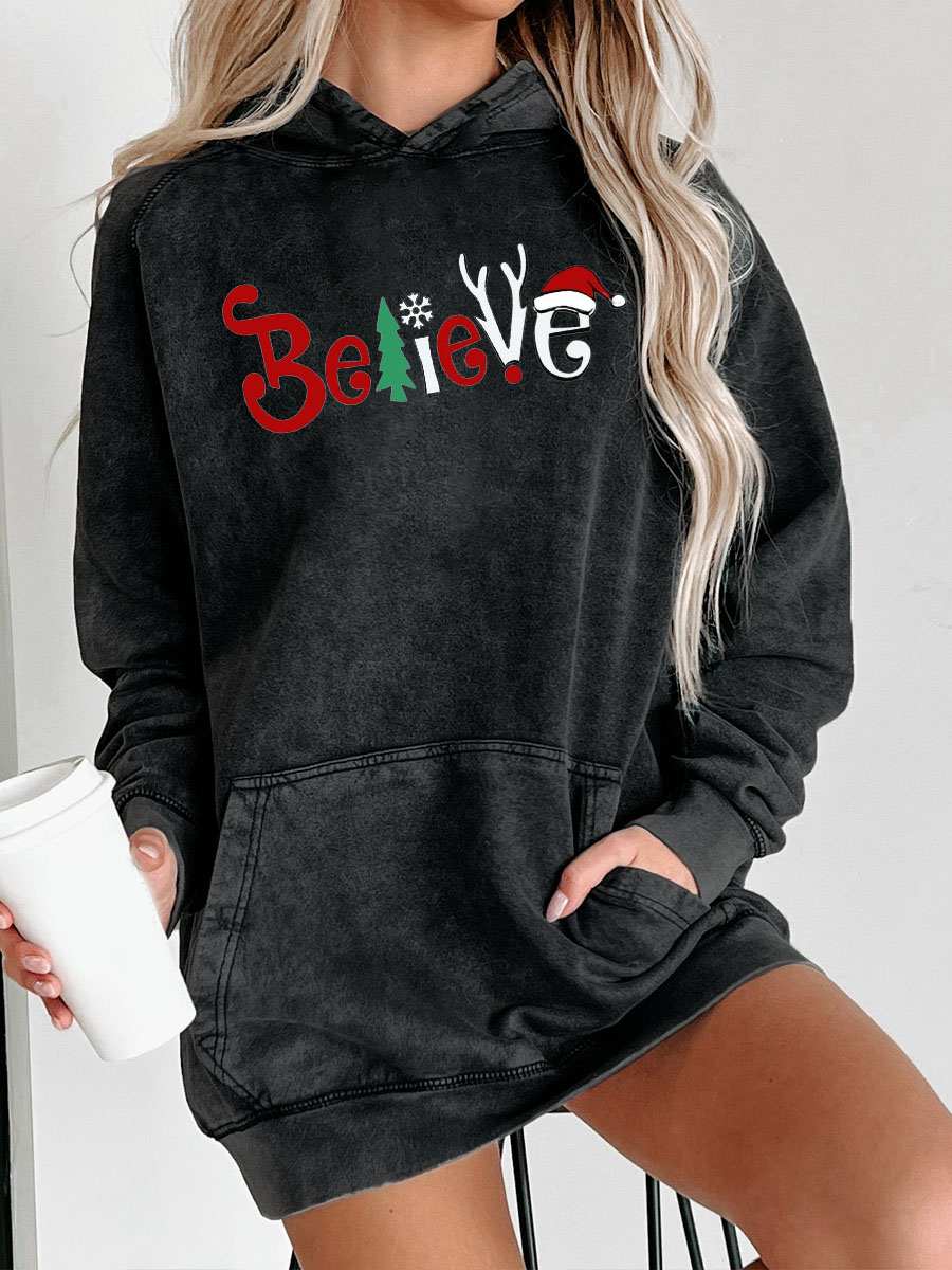 Plus Size Believe Christmas Washed Hoodie