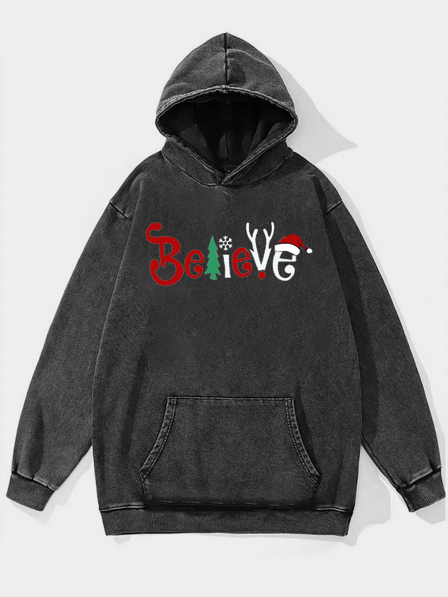 Plus Size Believe Christmas Washed Hoodie