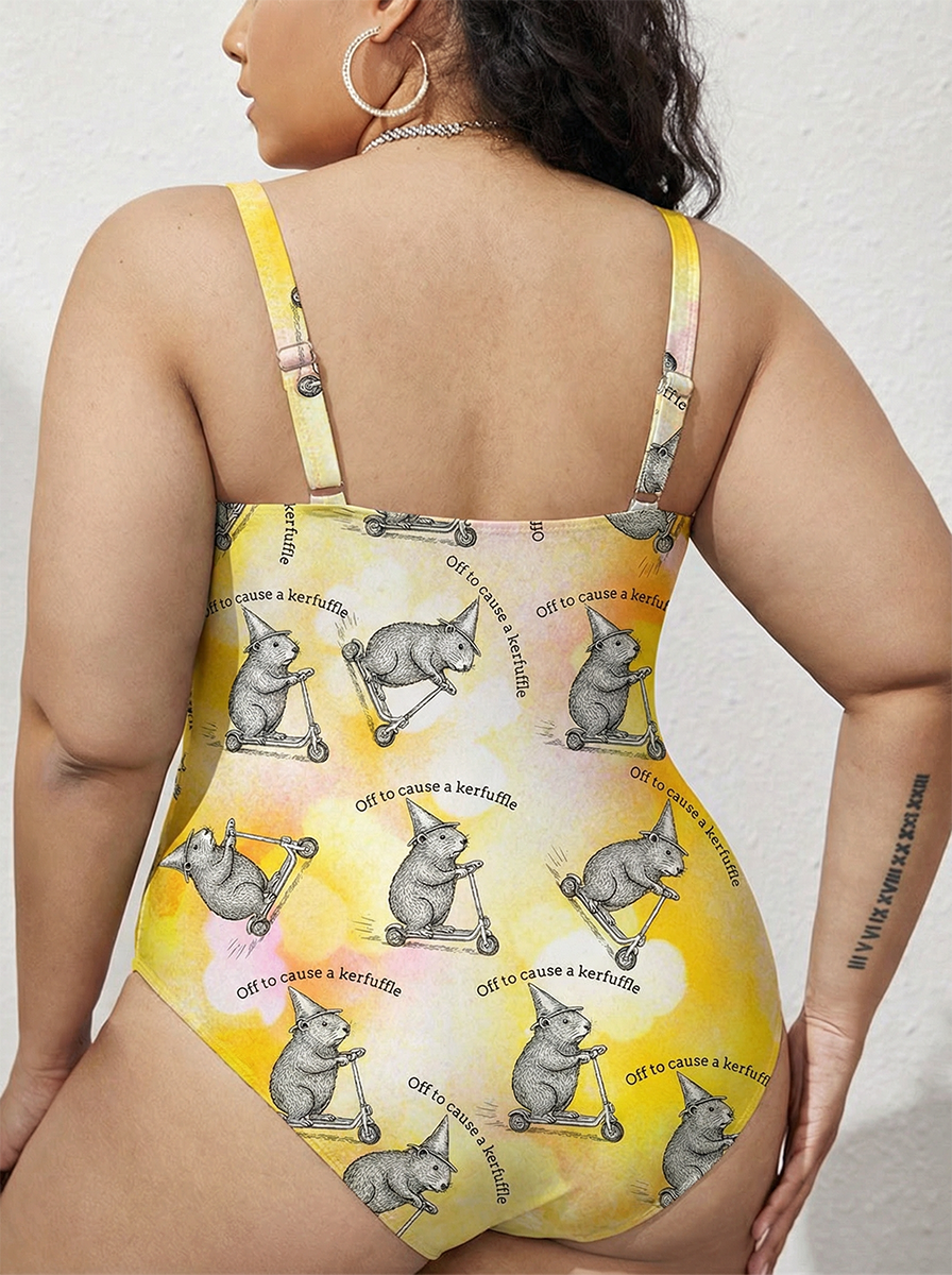 Vintage Off To Cause A Kerfuffle One Piece Cinched-Waist Gathered Swimsuit