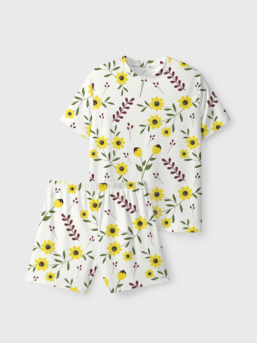 Vintage Yellow Sunflower Floral Short Pajamas