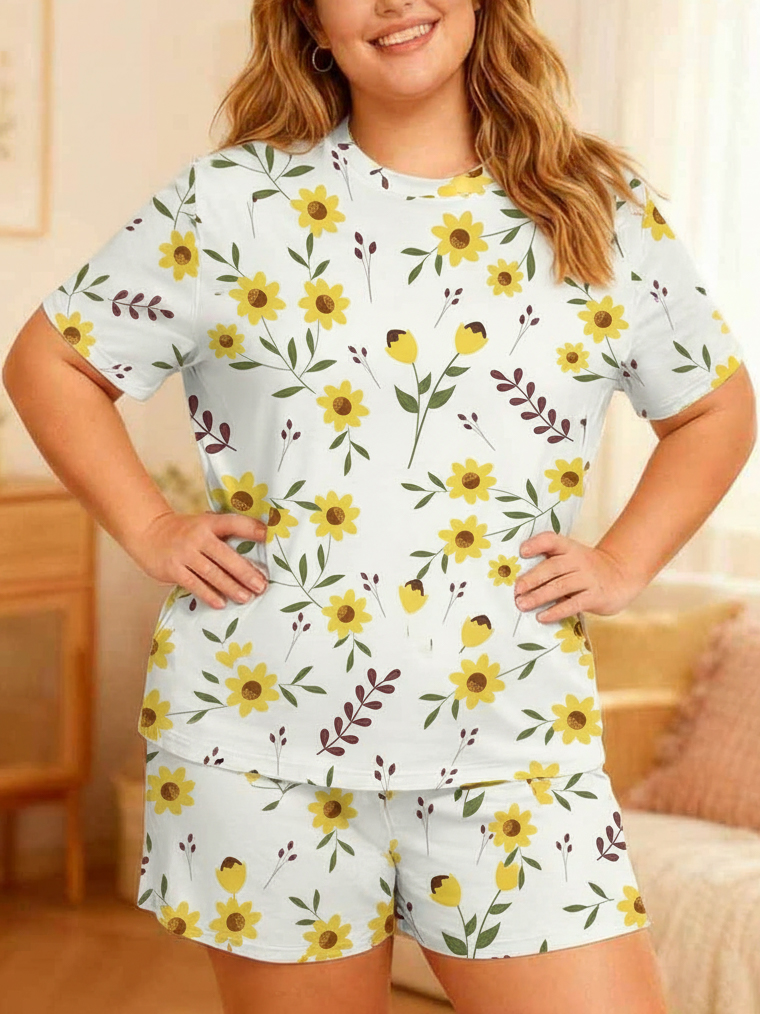 Vintage Yellow Sunflower Floral Short Pajamas