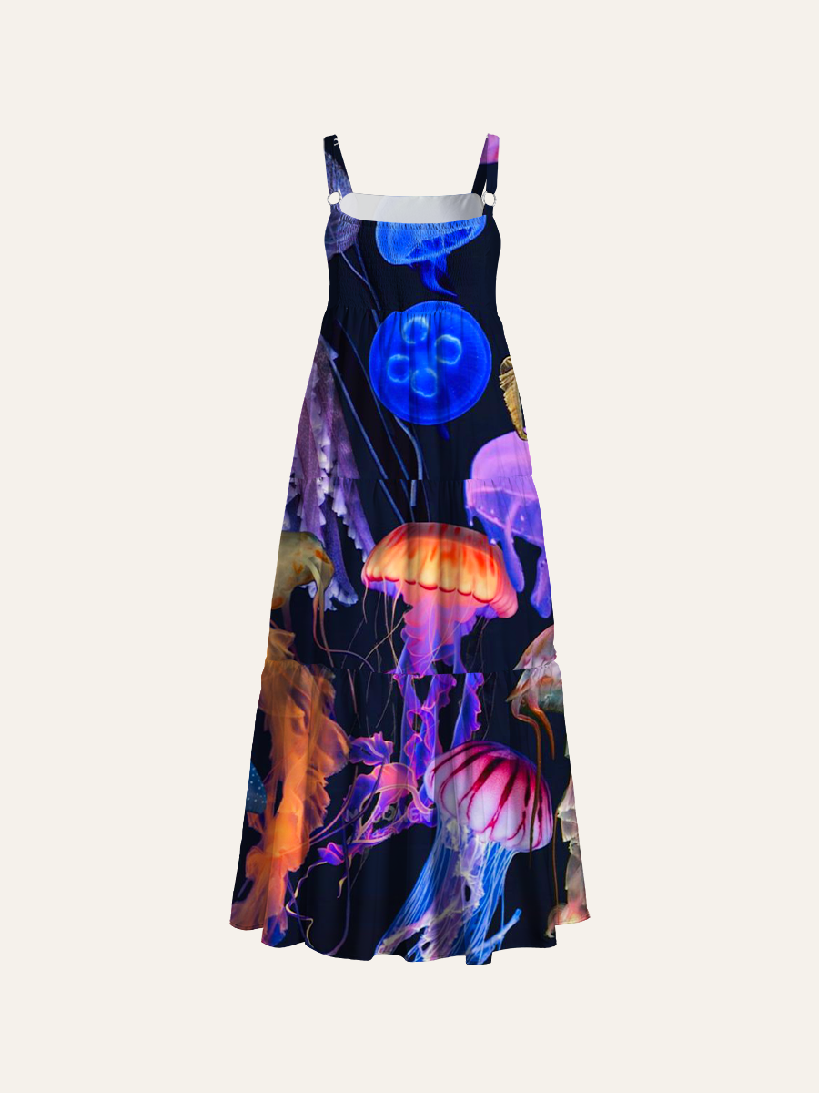 Neon Jellyfish Adjustable Wide Straps Maxi Dress