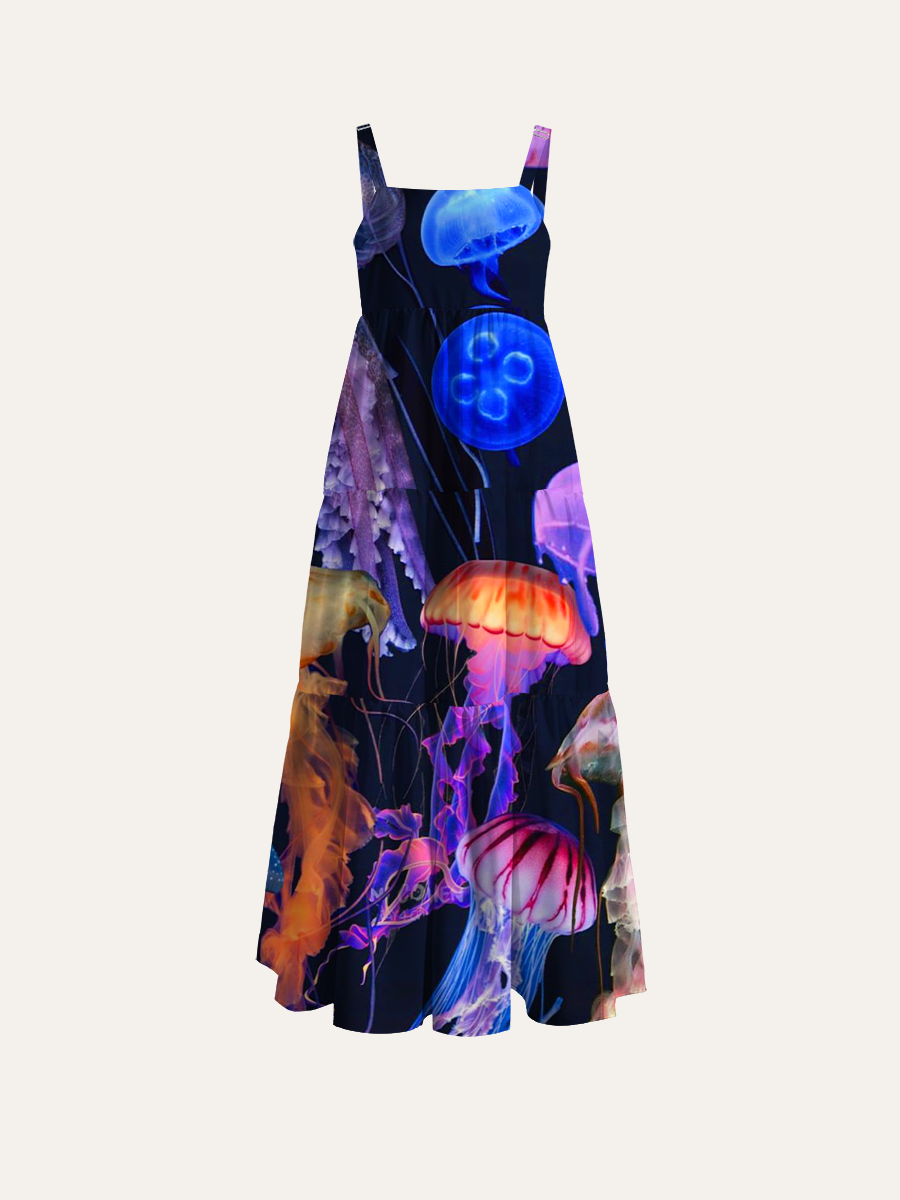 Neon Jellyfish Adjustable Wide Straps Maxi Dress