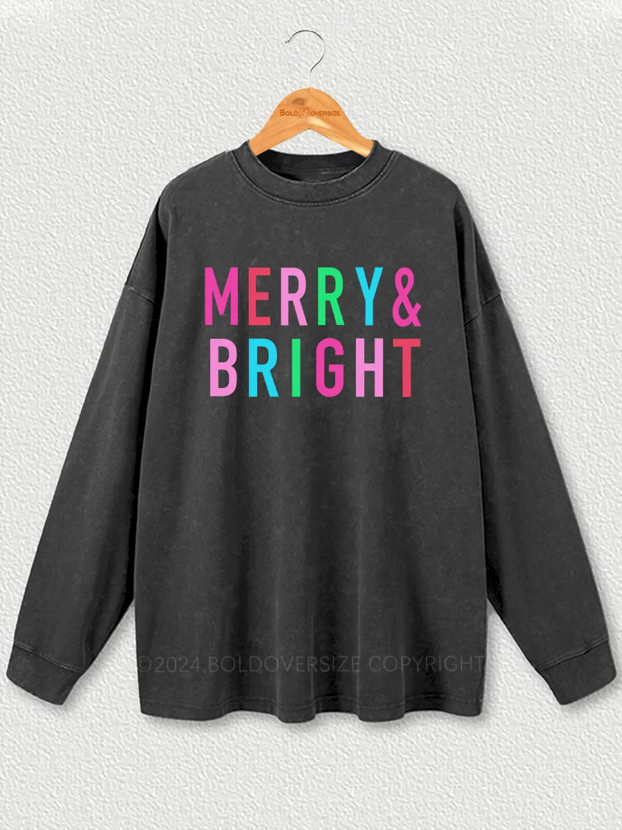 Vintage Merry Bright Christmas Washed Long Sleeve Shirt