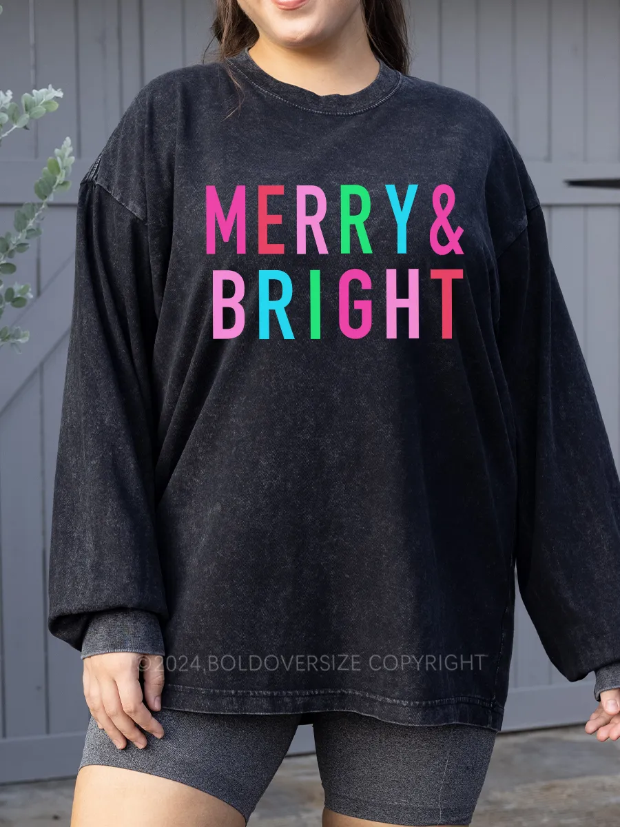 Vintage Merry Bright Christmas Washed Long Sleeve Shirt