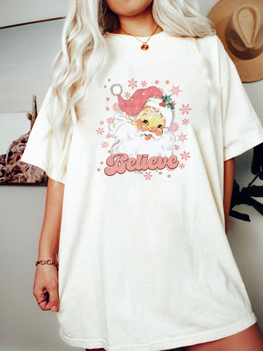 Plus Size Pink Retro Christmas Tee