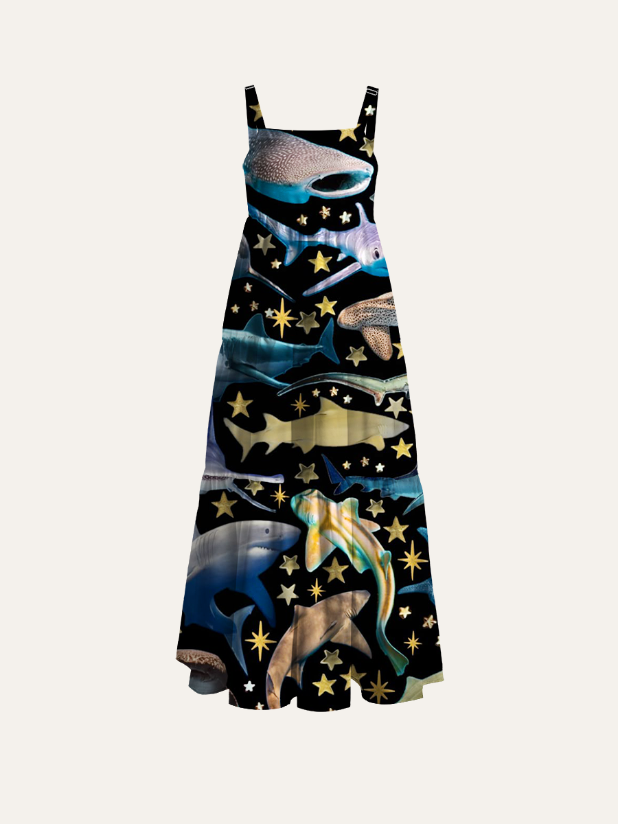 Starry Shark Adjustable Wide Straps Maxi Dress