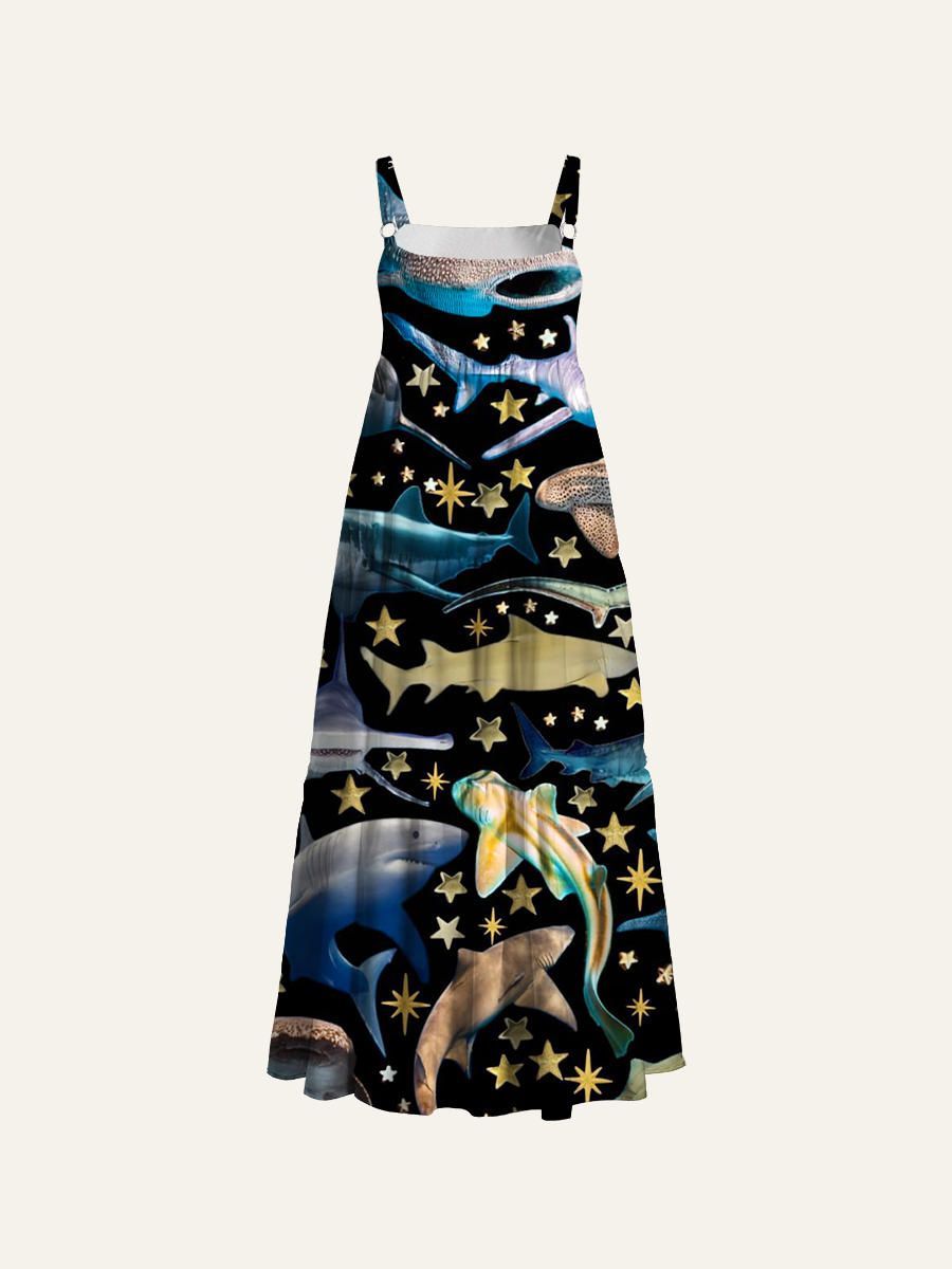 Starry Shark Adjustable Wide Straps Maxi Dress