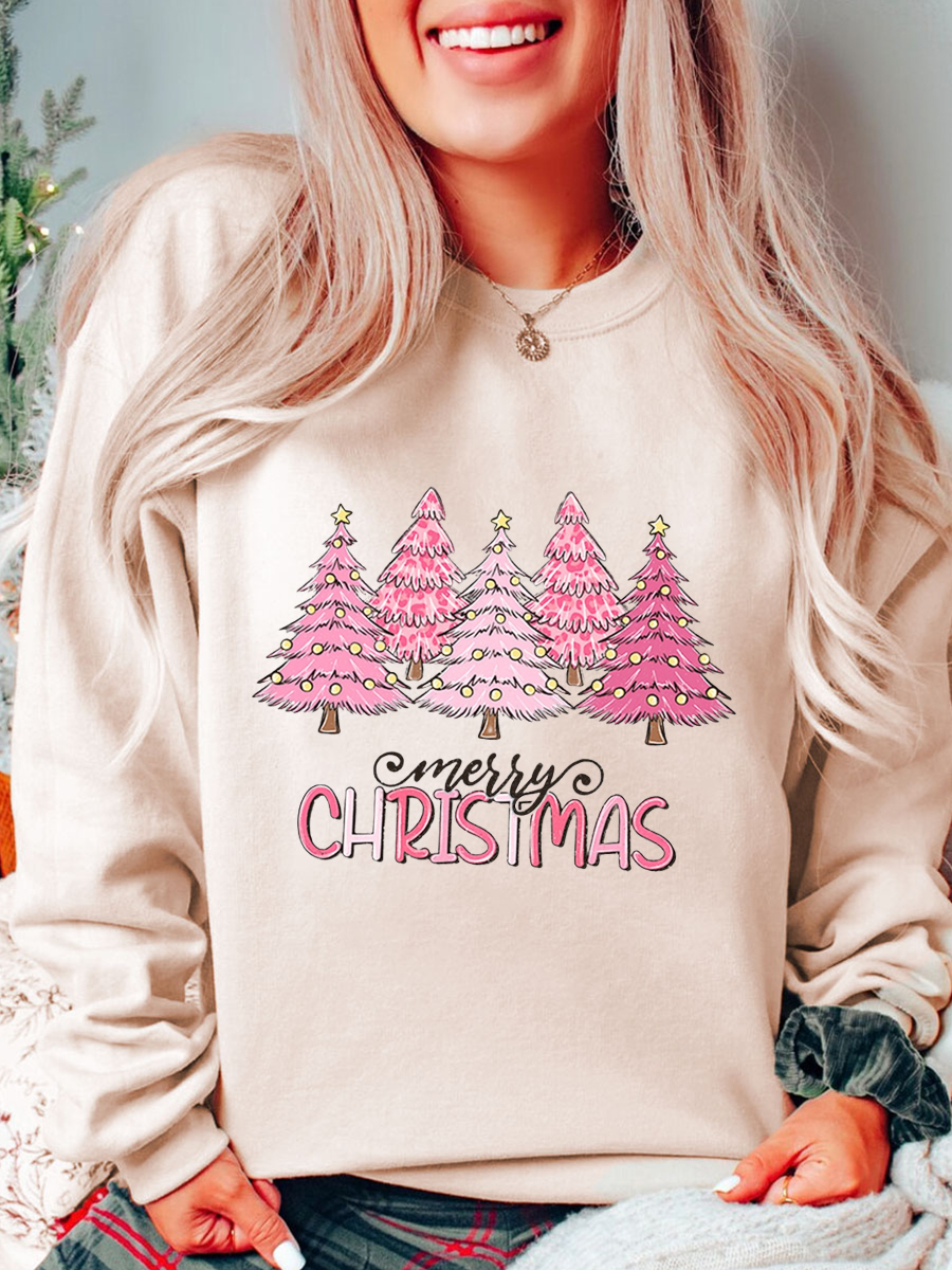 Plus Size Retro Pink Christmas Trees Sweatshirts