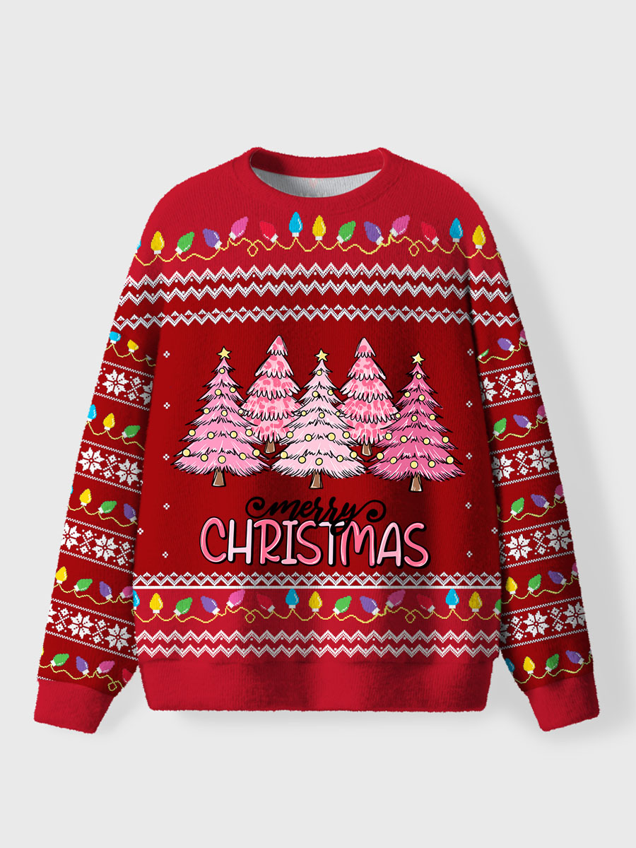 Vintage Pink Christmas Trees Ugly Sweater