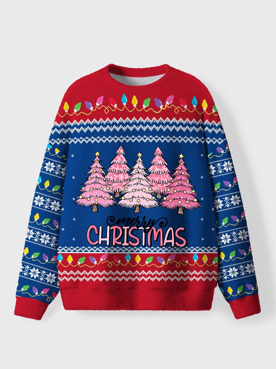 Vintage Pink Christmas Trees Ugly Sweater
