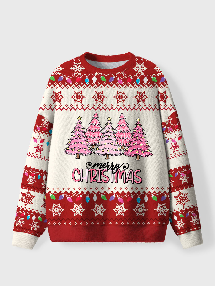 Vintage Pink Christmas Trees Ugly Sweater