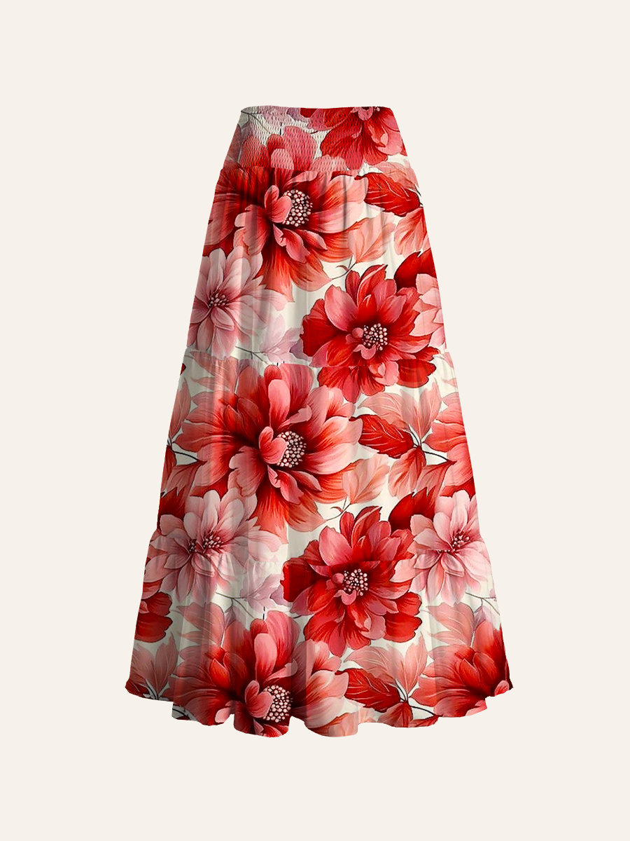 Red Floral Convertible Maxi Skirts