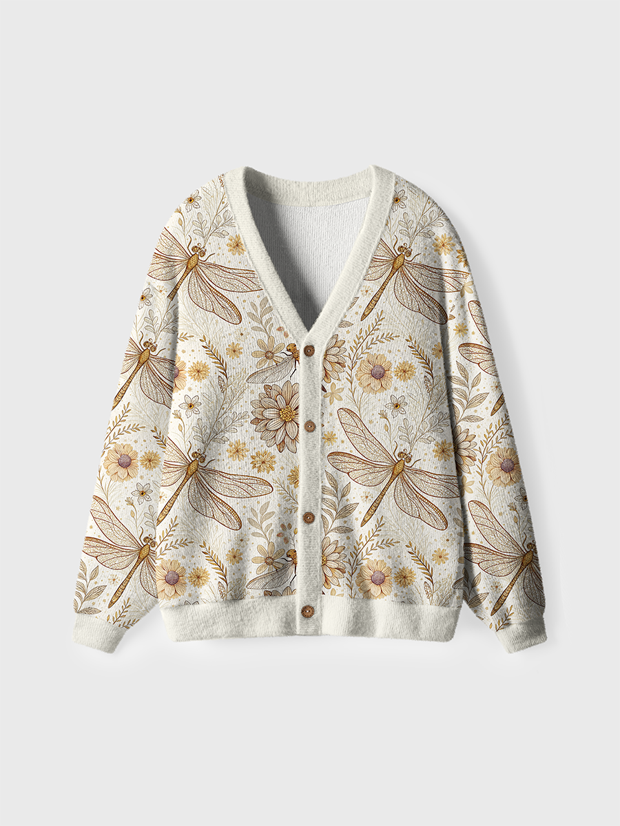 Vintage Dragonfly Flower Pop Cute Cardigan Sweaters