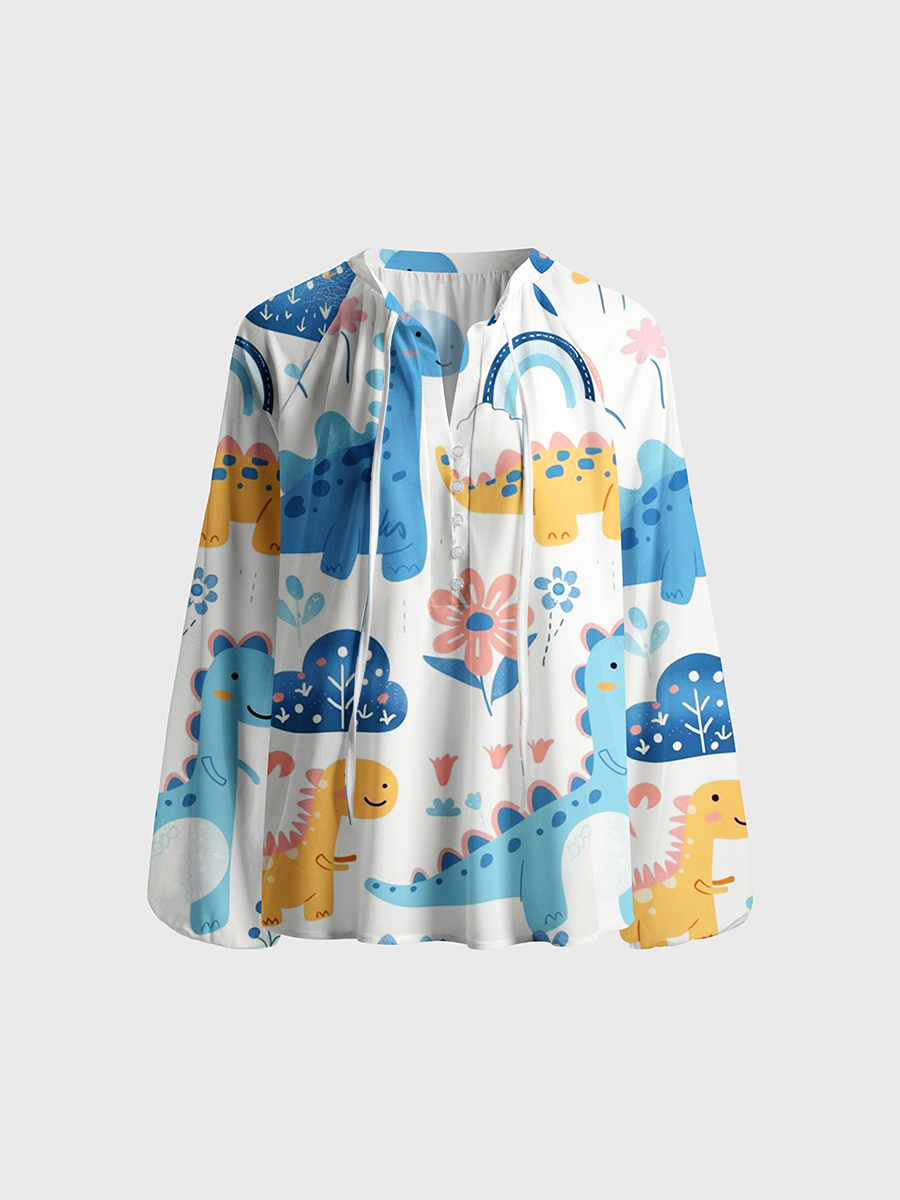 Cute Pastel Dinosaur Neck Tie Blouse