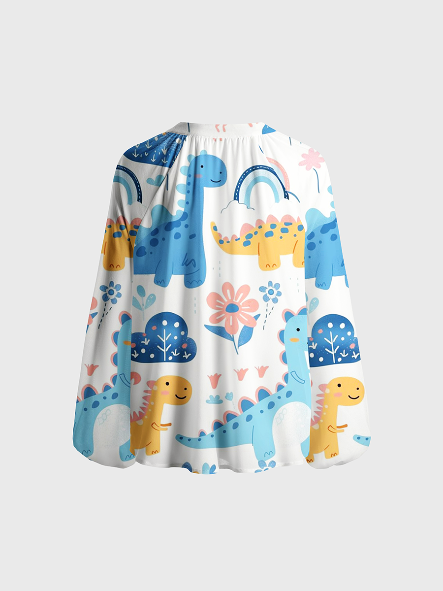 Cute Pastel Dinosaur Neck Tie Blouse