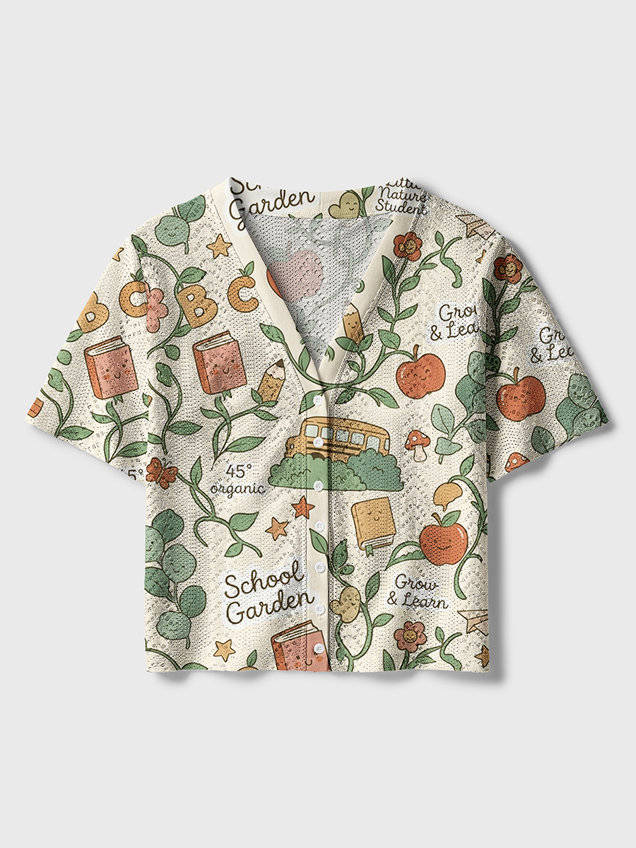 Cream School Garden Vine Cute Doodle Crochet Button Down Cardigan
