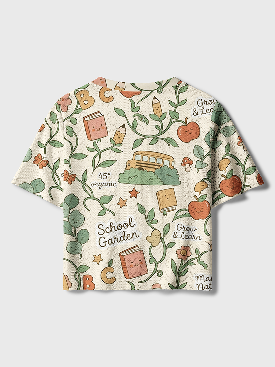 Cream School Garden Vine Cute Doodle Crochet Button Down Cardigan