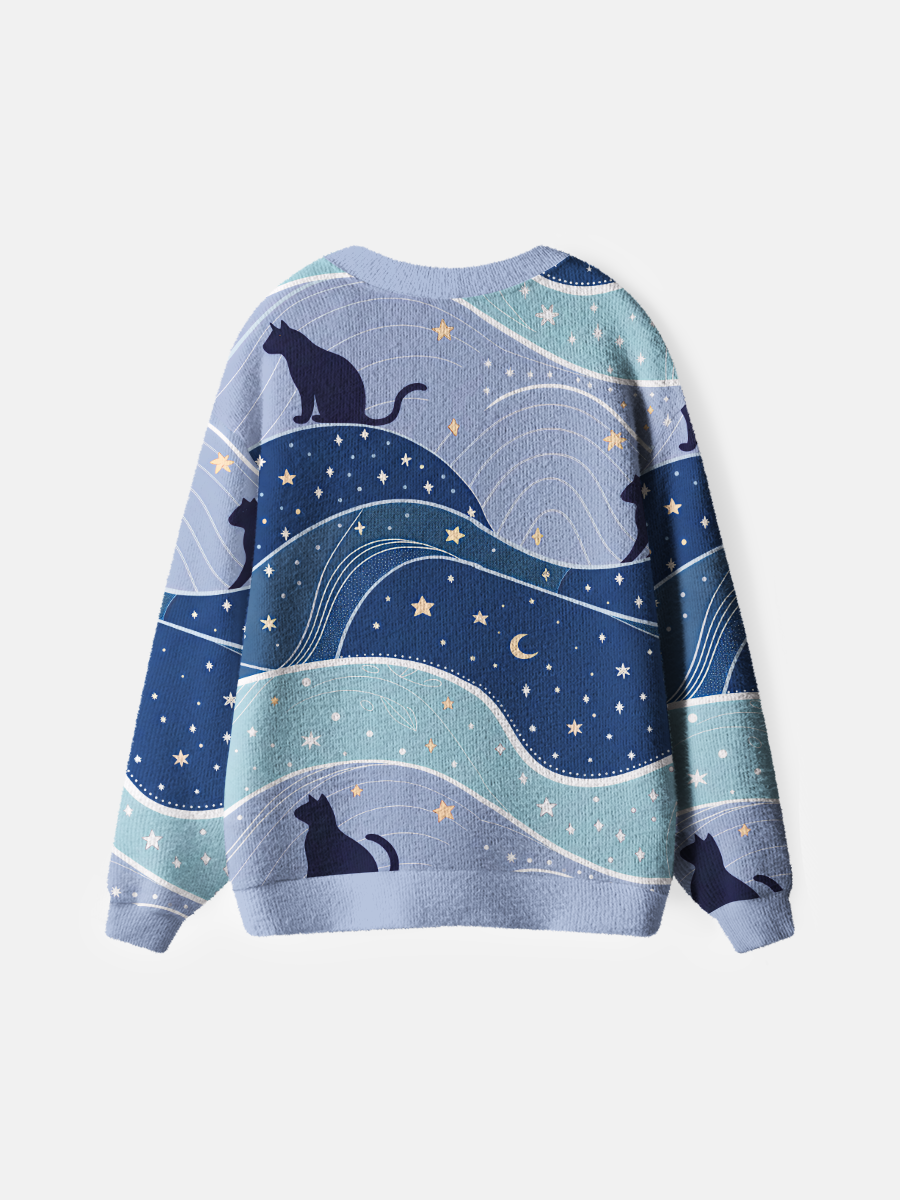 Vintage Moon And Star Cats Cardigan Sweaters