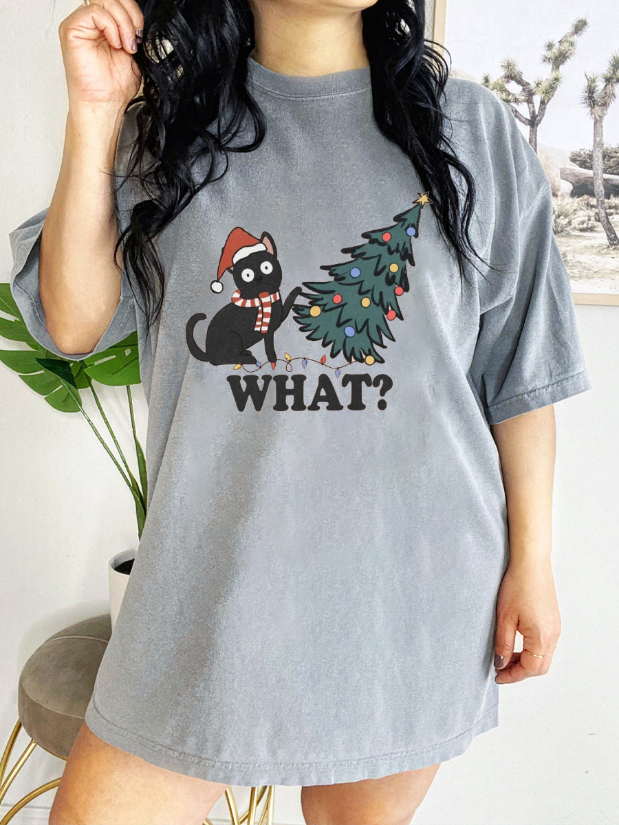 Oversized Funny Cat Christmas Shirt