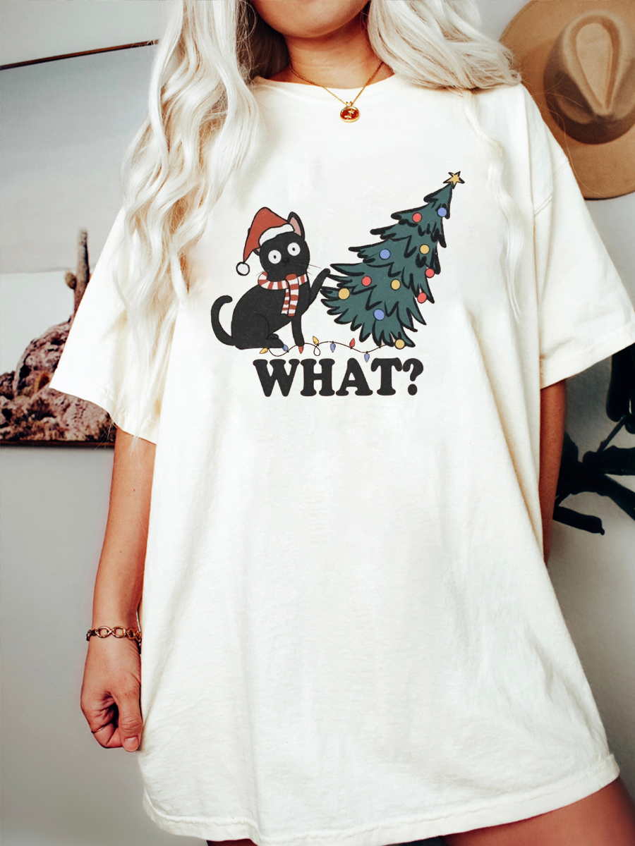 Oversized Funny Cat Christmas Shirt